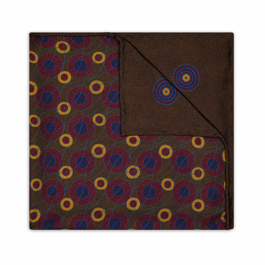 Abstract Target Motif Silk Pocket Square in Sable