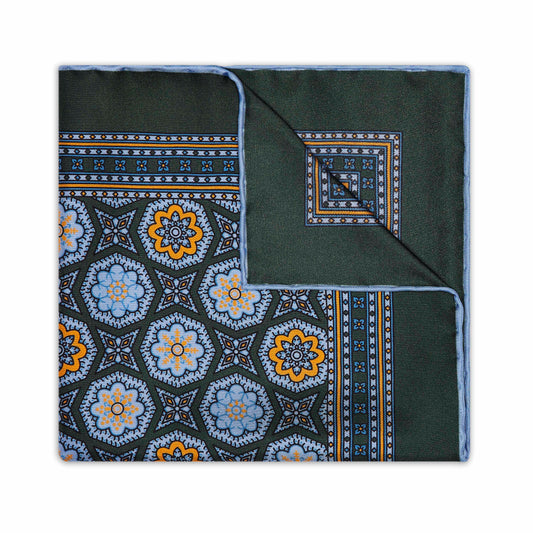 Floral Mosaic Silk Pocket Square in Yew