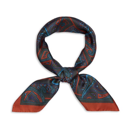 Grand Paisley Madder Silk Neckerchief in Amber