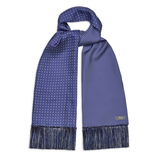 Double Sided Polka Dot Silk Twill Scarf in Airforce Blue