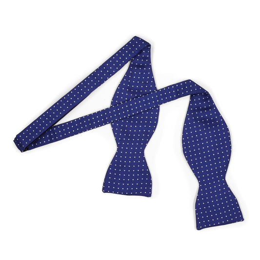 Mini Polka Dot Silk Adjustable Bow Tie in Royal Blue and White