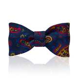 Navy and cobalt blue paisley madder silk bow tie