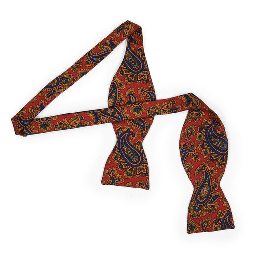 Red and navy paisley madder silk bow tie