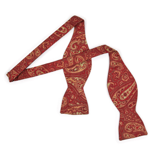 Red and orange paisley madder silk bow tie 