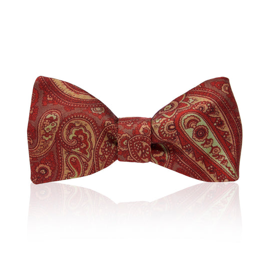 Red and orange paisley madder silk bow tie 