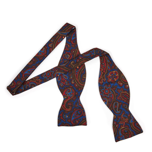 Paisley Madder Silk Adjustable Bow Tie in Royal Blue and Brown