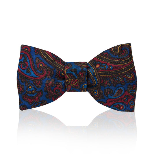 Paisley Madder Silk Adjustable Bow Tie in Royal Blue and Brown