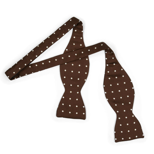 Polka Dot Silk Adjustable Bow Tie in Brown and Cream