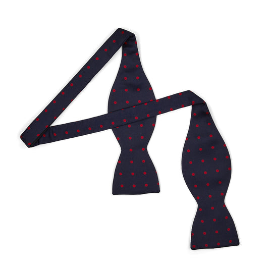 Polka Dot Silk Adjustable Bow Tie in Navy and Red