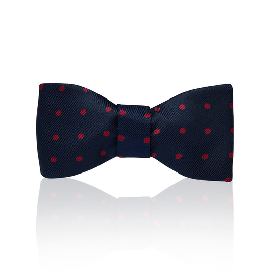 Polka Dot Silk Adjustable Bow Tie in Navy and Red