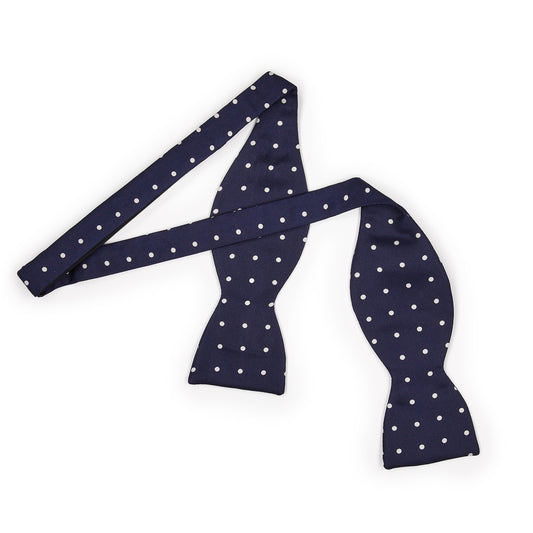 Polka Dot Silk Adjustable Bow Tie in Navy and White