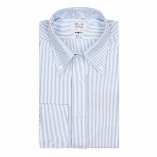 Classic Fit Button Down Stripe Oxford Shirt in Sky and White