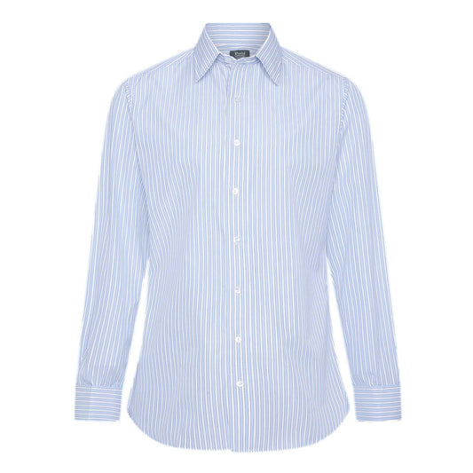Tailored Fit Exclusive Budd Stripe Double Cuff Shirt in Sky Blue