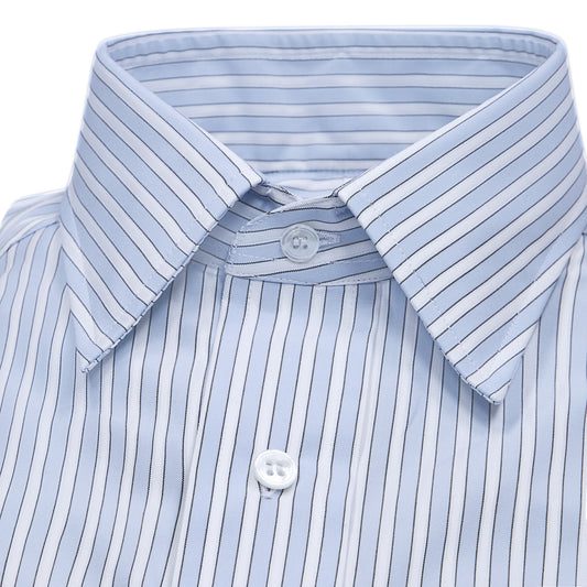 Tailored Fit Exclusive Budd Stripe Double Cuff Shirt in Sky Blue
