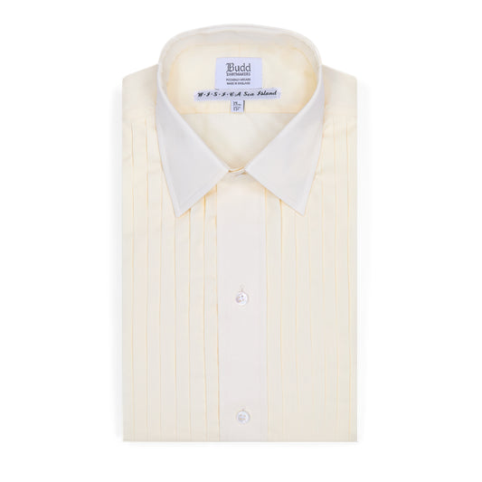 Sea Island Cotton Classic Fit Hand Pleated Dress Shirt in Cream
