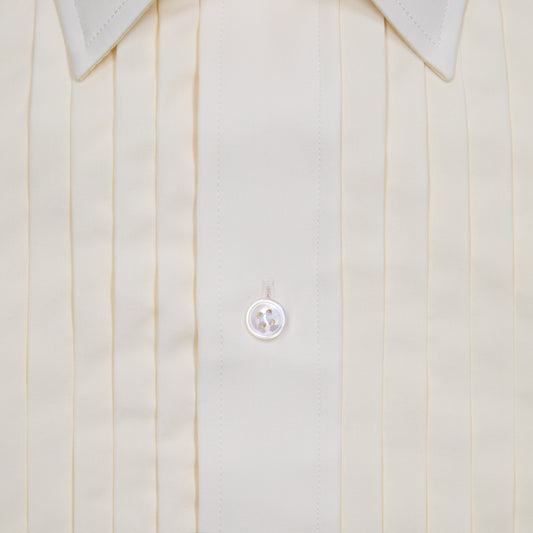 Sea Island Cotton Classic Fit Hand Pleated Dress Shirt in Cream
