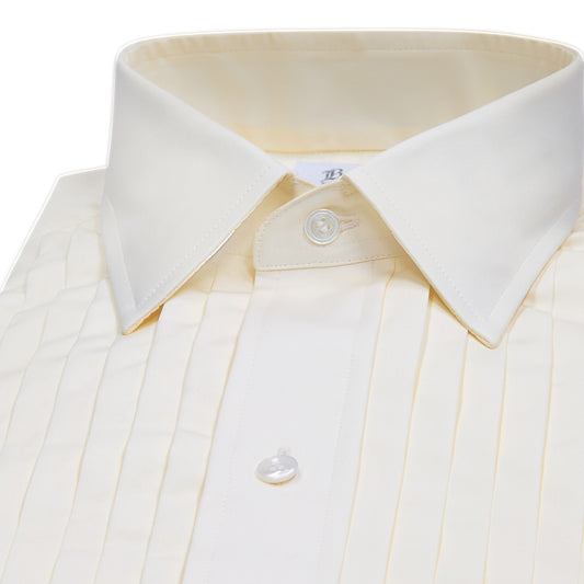Sea Island Cotton Classic Fit Hand Pleated Dress Shirt in Cream