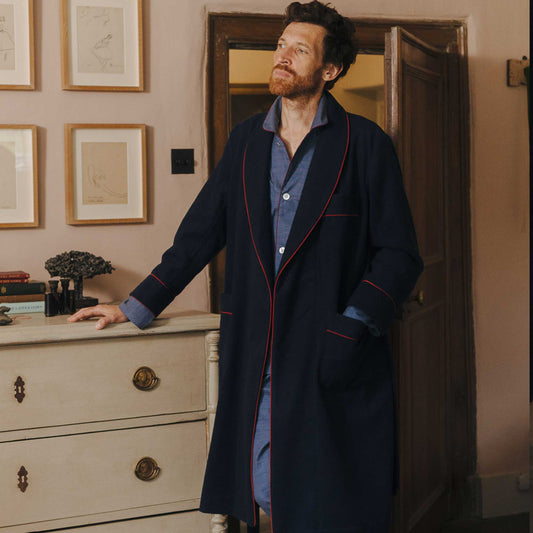 Pure Cashmere Dressing Gown in Navy and Wine