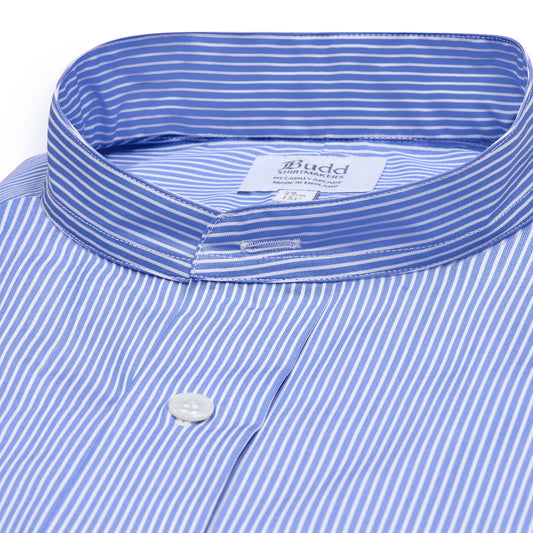 Classic Fit Stripe Poplin Formal Neckband Shirt in Blue