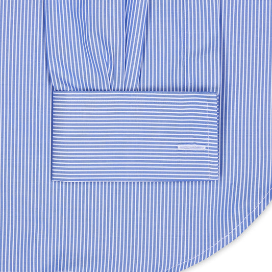 Classic Fit Stripe Poplin Formal Neckband Shirt in Blue