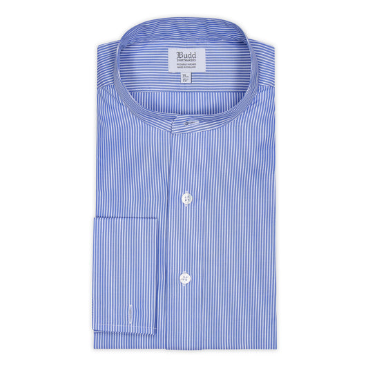 Classic Fit Stripe Poplin Formal Neckband Shirt in Blue