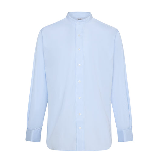 Classic Fit Stripe Poplin Formal Neckband Shirt in Sky Blue