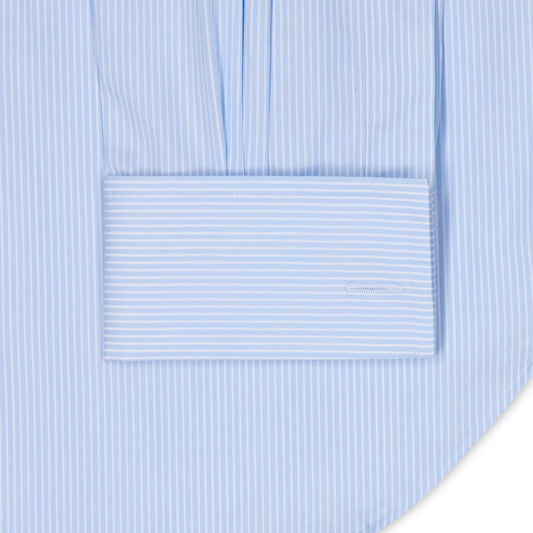 Classic Fit Stripe Poplin Formal Neckband Shirt in Sky Blue