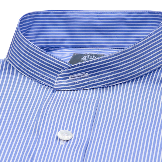 Tailored Fit Stripe Poplin Formal Neckband Shirt in Blue