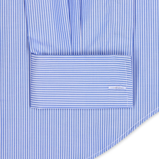 Tailored Fit Stripe Poplin Formal Neckband Shirt in Blue