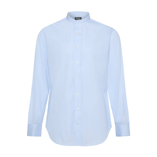 Tailored Fit Stripe Poplin Formal Neckband Shirt in Sky Blue