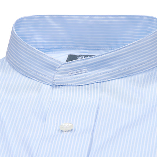 Tailored Fit Stripe Poplin Formal Neckband Shirt in Sky Blue