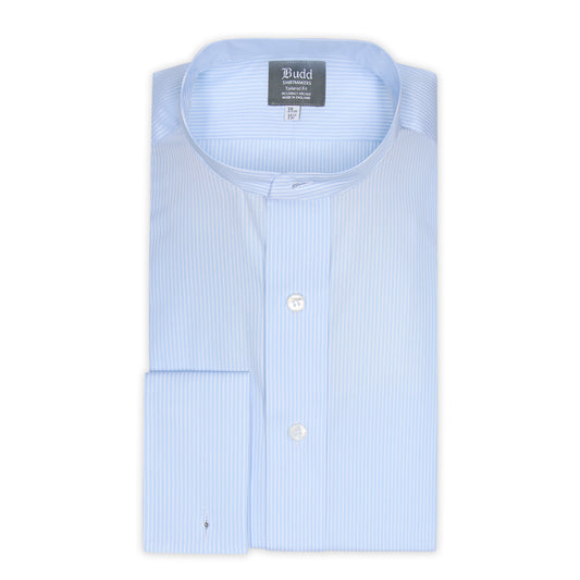 Tailored Fit Stripe Poplin Formal Neckband Shirt in Sky Blue