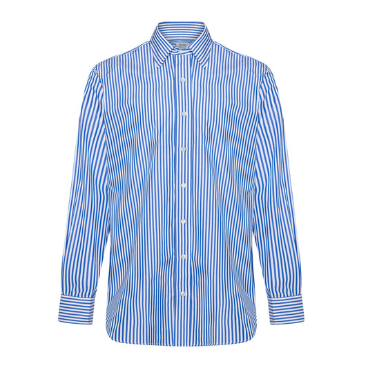 Classic Fit Block Stripe Poplin Button Cuff Shirt in Royal Blue