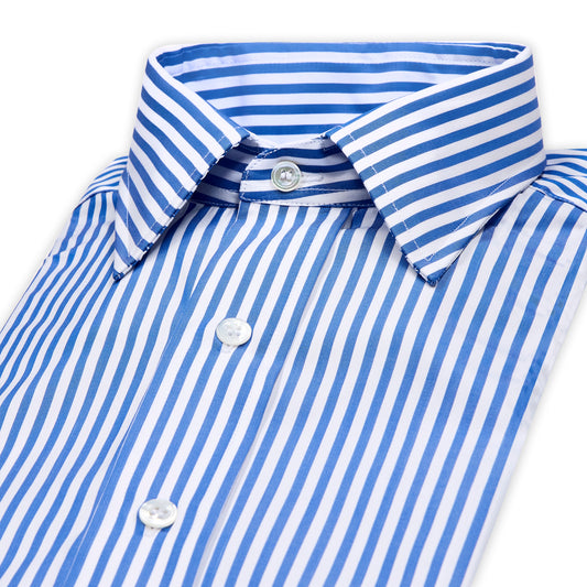 Classic Fit Block Stripe Poplin Button Cuff Shirt in Royal Blue
