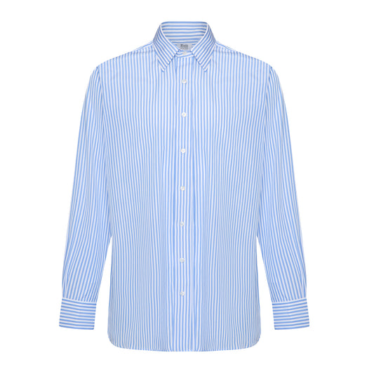 Classic Fit Block Stripe Poplin Button Cuff Shirt in Sky Blue