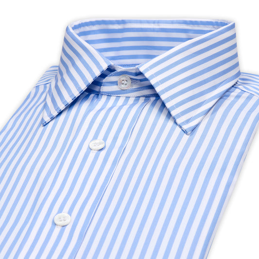 Classic Fit Block Stripe Poplin Button Cuff Shirt in Sky Blue