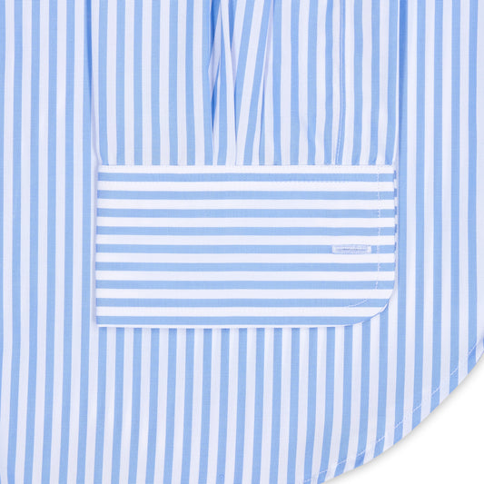 Classic Fit Block Stripe Poplin Button Cuff Shirt in Sky Blue