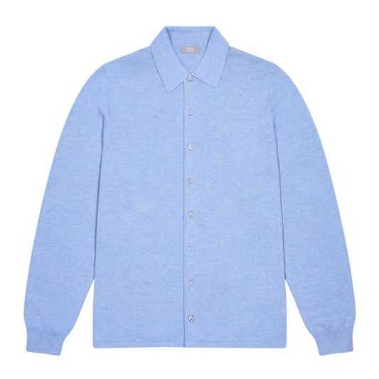 Walton Cotton and Cashmere Fine Knit Long Sleeve Shirt in Capri