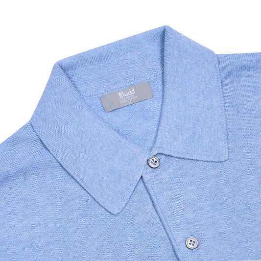 Walton Cotton and Cashmere Fine Knit Long Sleeve Shirt in Capri