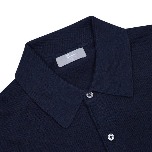 Walton Cotton and Cashmere Fine Knit Long Sleeve Shirt in Navy