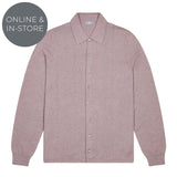 Pink button-up shirt on a white background with 'Online & In-Store' text.