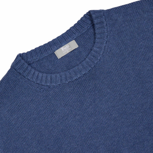 Hayle Cotton Relaxed Knit Crew Neck Jumper in Denim Blue