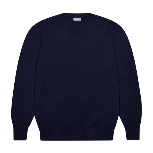 Hayle Cotton Relaxed Knit Crew Neck Jumper in Navy