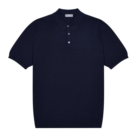 Liston Cotton Fine Knit Short Sleeve Polo Shirt in Navy
