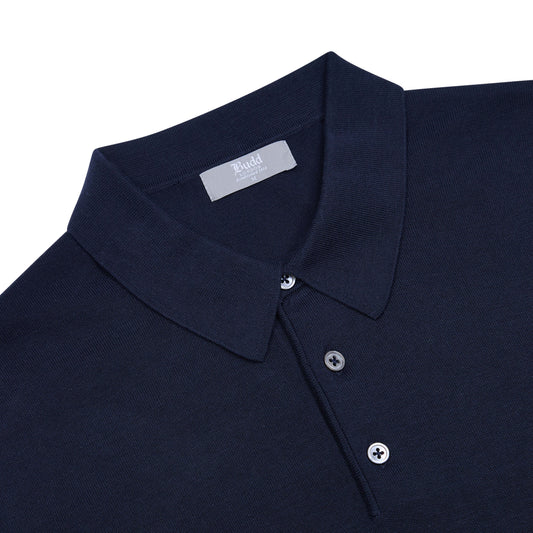 Liston Cotton Fine Knit Short Sleeve Polo Shirt in Navy