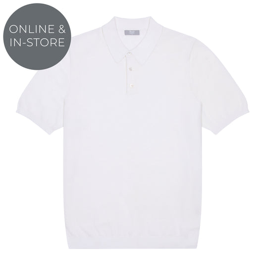 Liston Cotton Fine Knit Short Sleeve Polo Shirt in Seashell