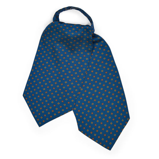 Diamond Motif Twill Silk Cravat in Blue