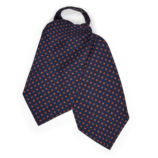 Diamond Motif Twill Silk Cravat in Navy