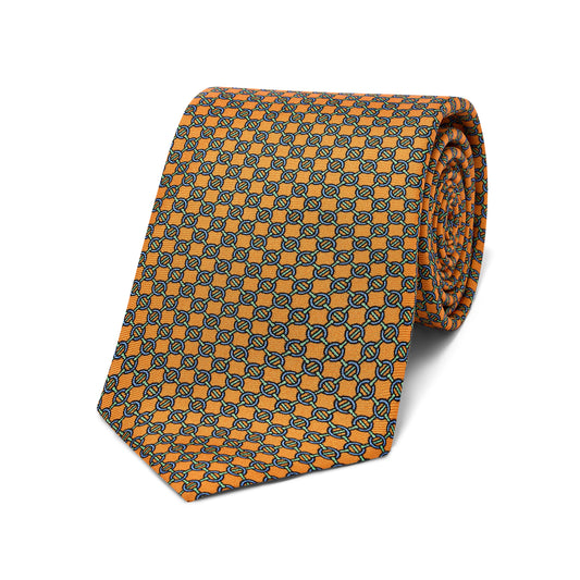 Lattice Link Silk Twill Tie in Orange