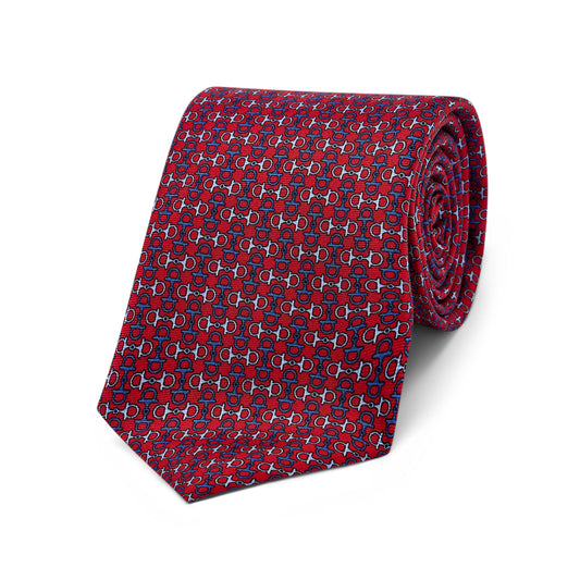 Snaffle Bit Silk Twill Tie in Red and Navy